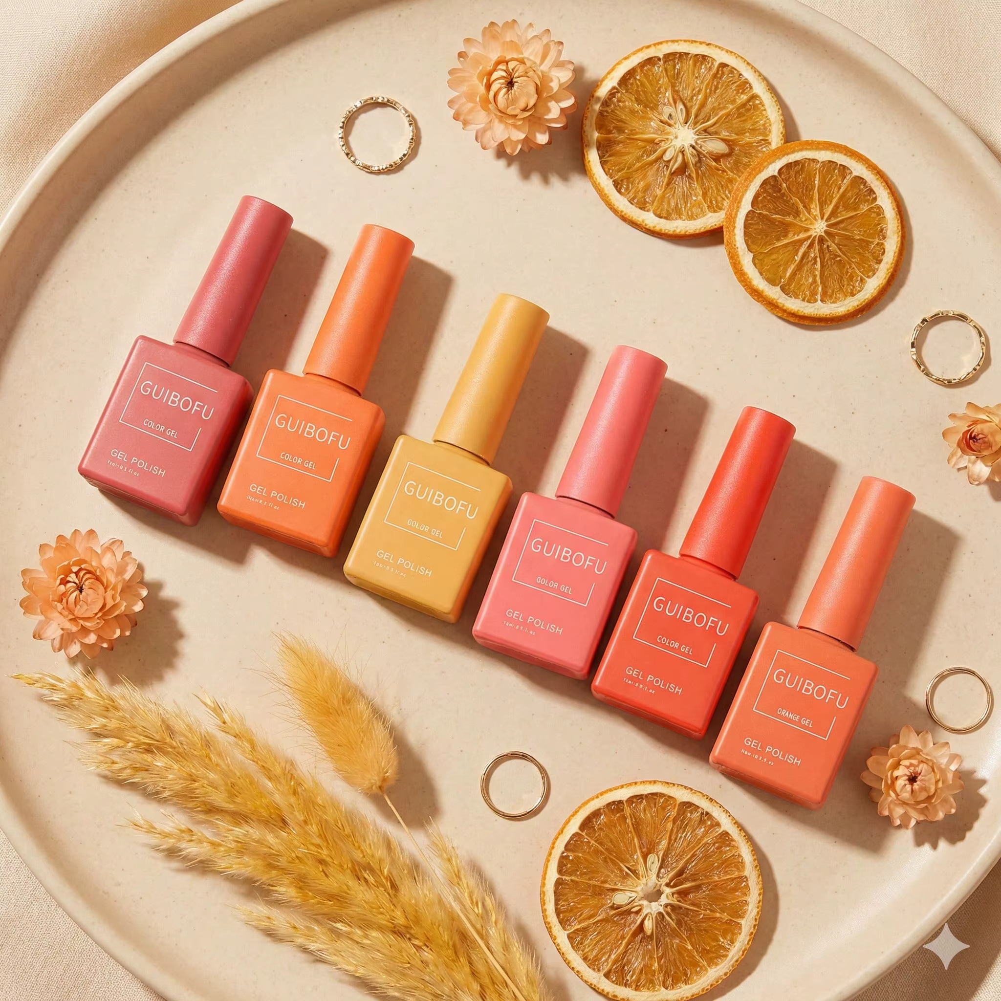Kit de vernis à ongles gel orange 6 pièces/lot 15 ml – Couleurs citronnées et corail pour manucure d'Halloween