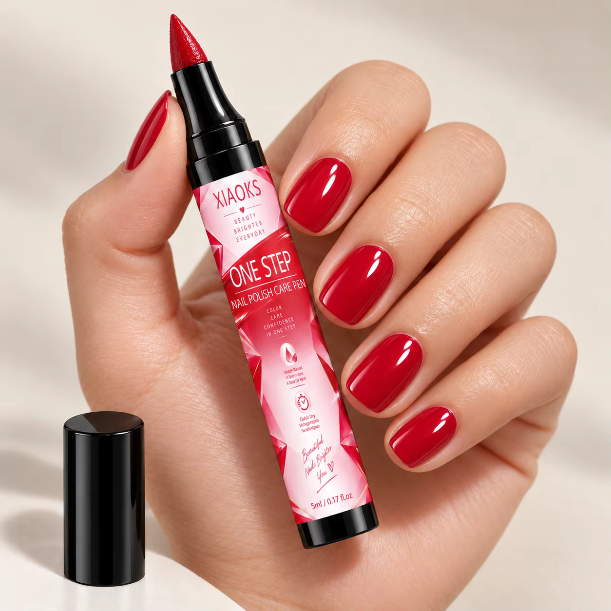 Stylo pour nail art Xiaoks Ruby, pas besoin de cuisson, séchage rapide, formation d'un film protecteur instantanée sans attente, résistance efficace aux rayures et à l'usure, forte pigmentation et app