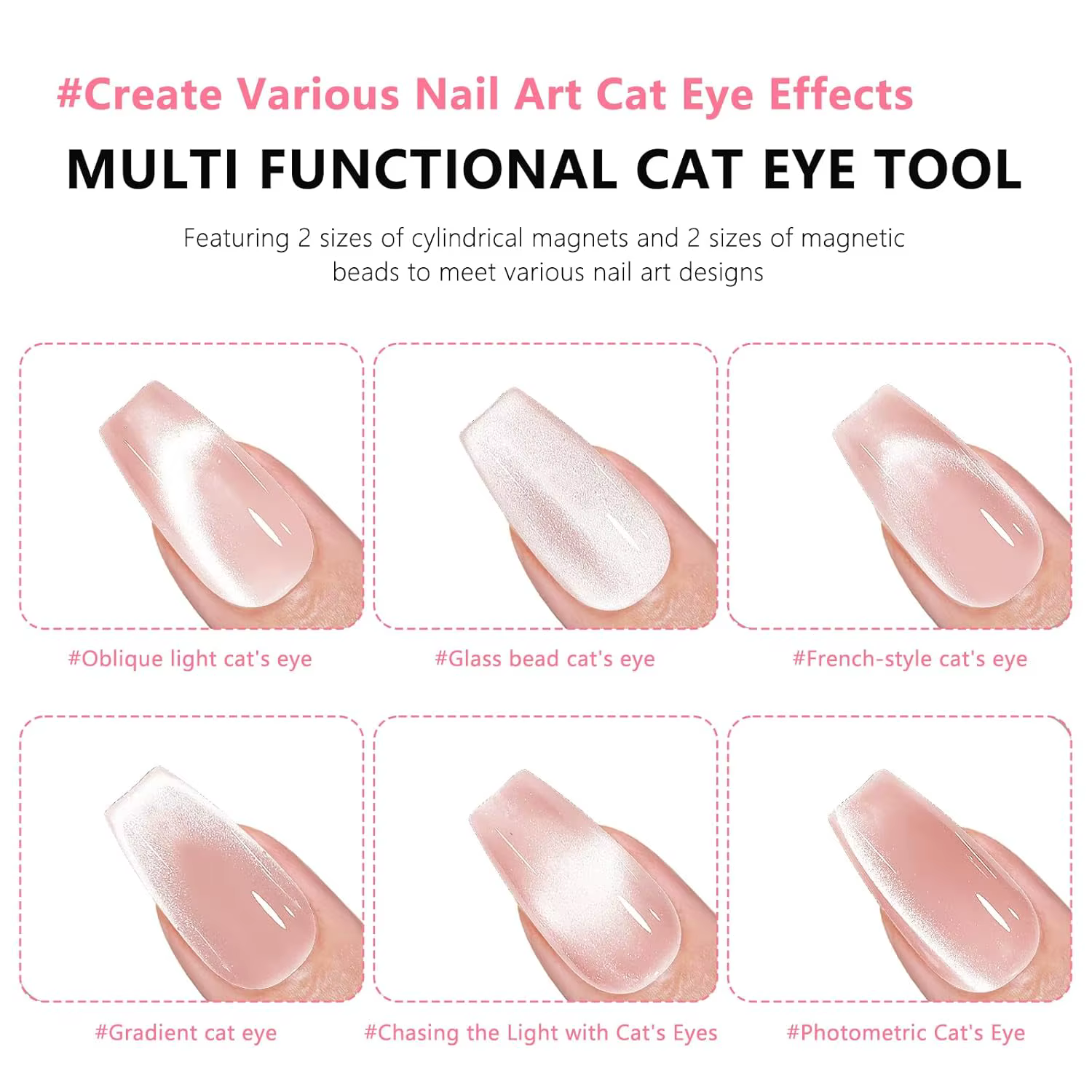 1/2 pièces Bille magnétique œil de chat pour ongles avec kit d'outils magnétiques