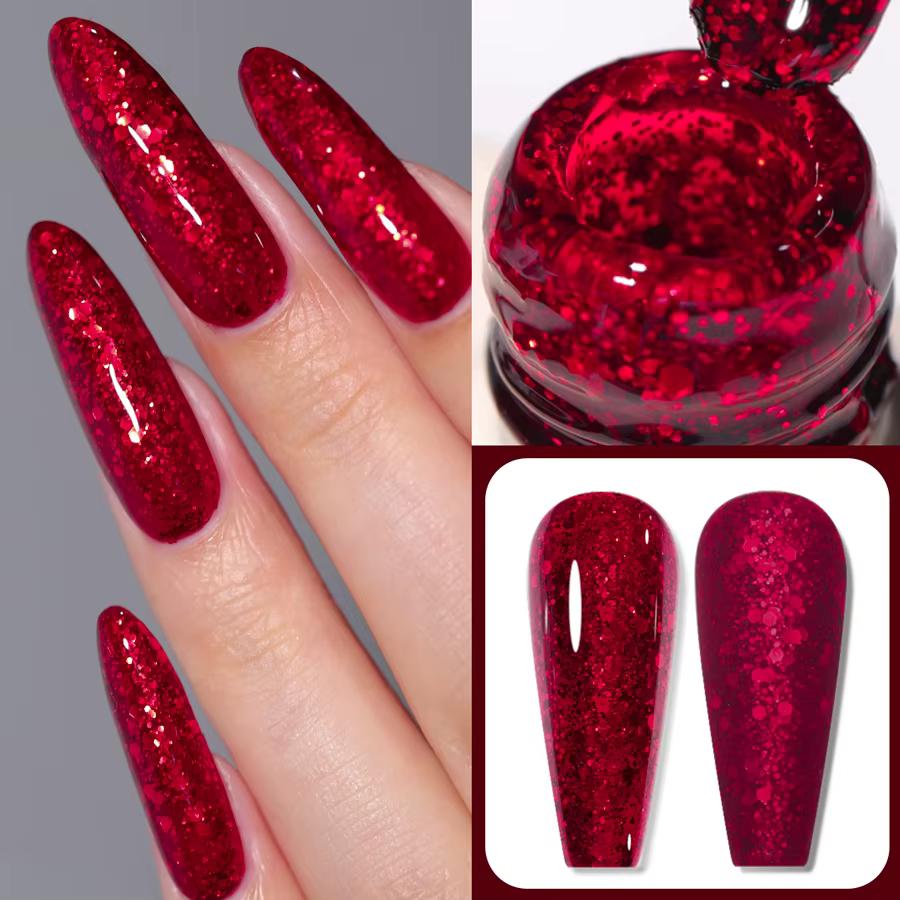 Vernis à ongles Semi-permanent de couleur rouge à paillettes