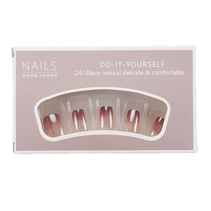 24 faux ongles courts marron œil de chat avec breloques pour filles