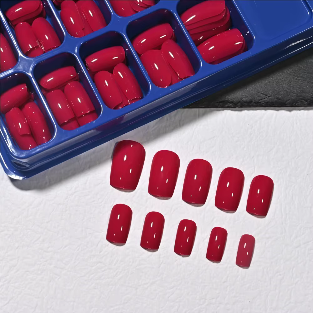 120 faux ongles carrés brillants rouge rose