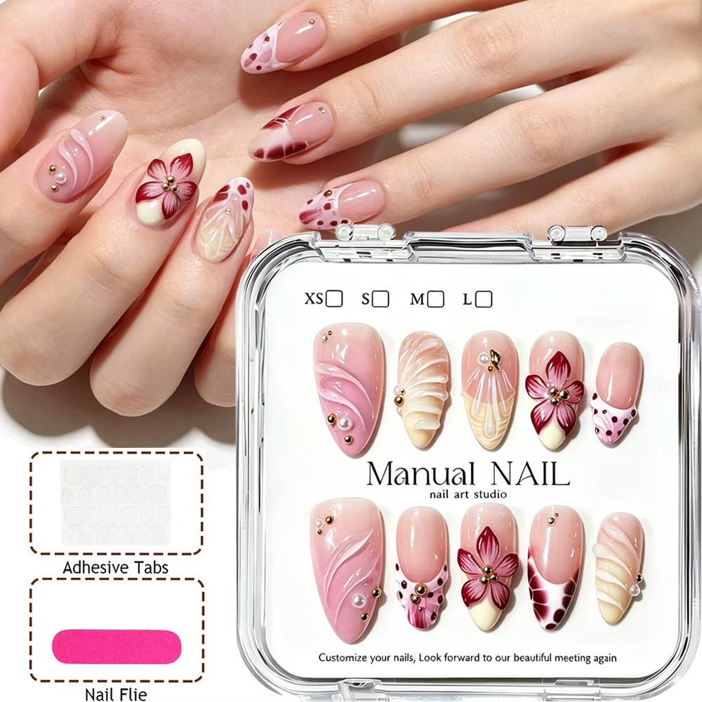 10 pièces/boîte Faux ongles en gel effet coquille ondulée
