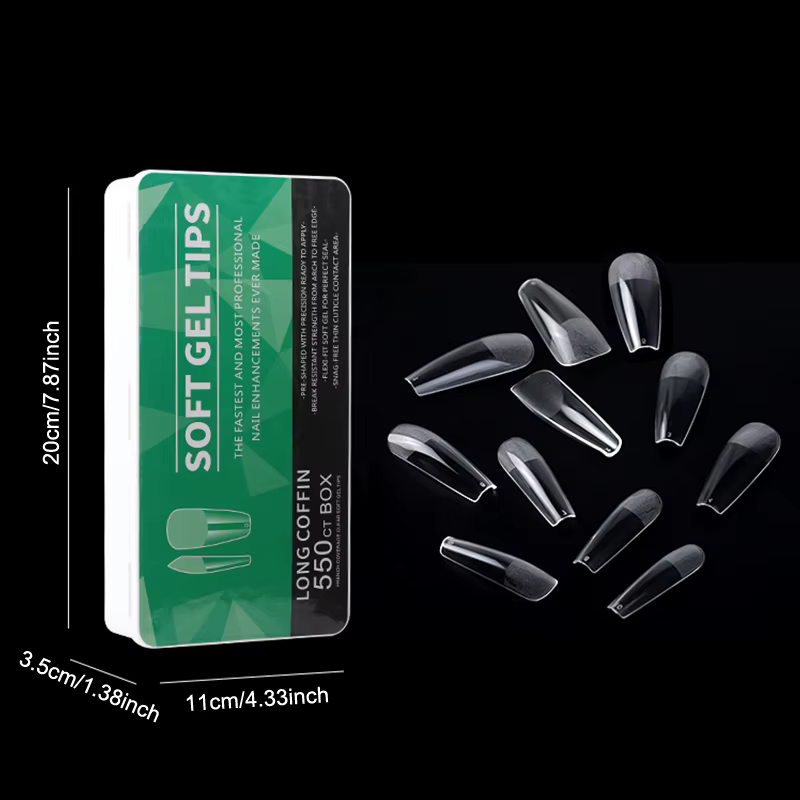 440/550 pièces clair acrylique longs faux ongles Capsules amande cercueil français pleine demi couverture