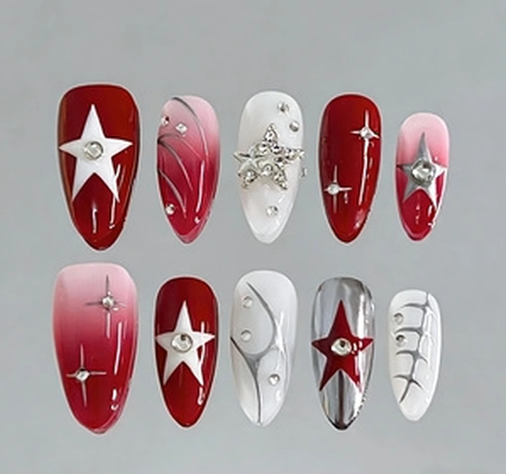 10 faux ongles en forme d'amande pressés à la main