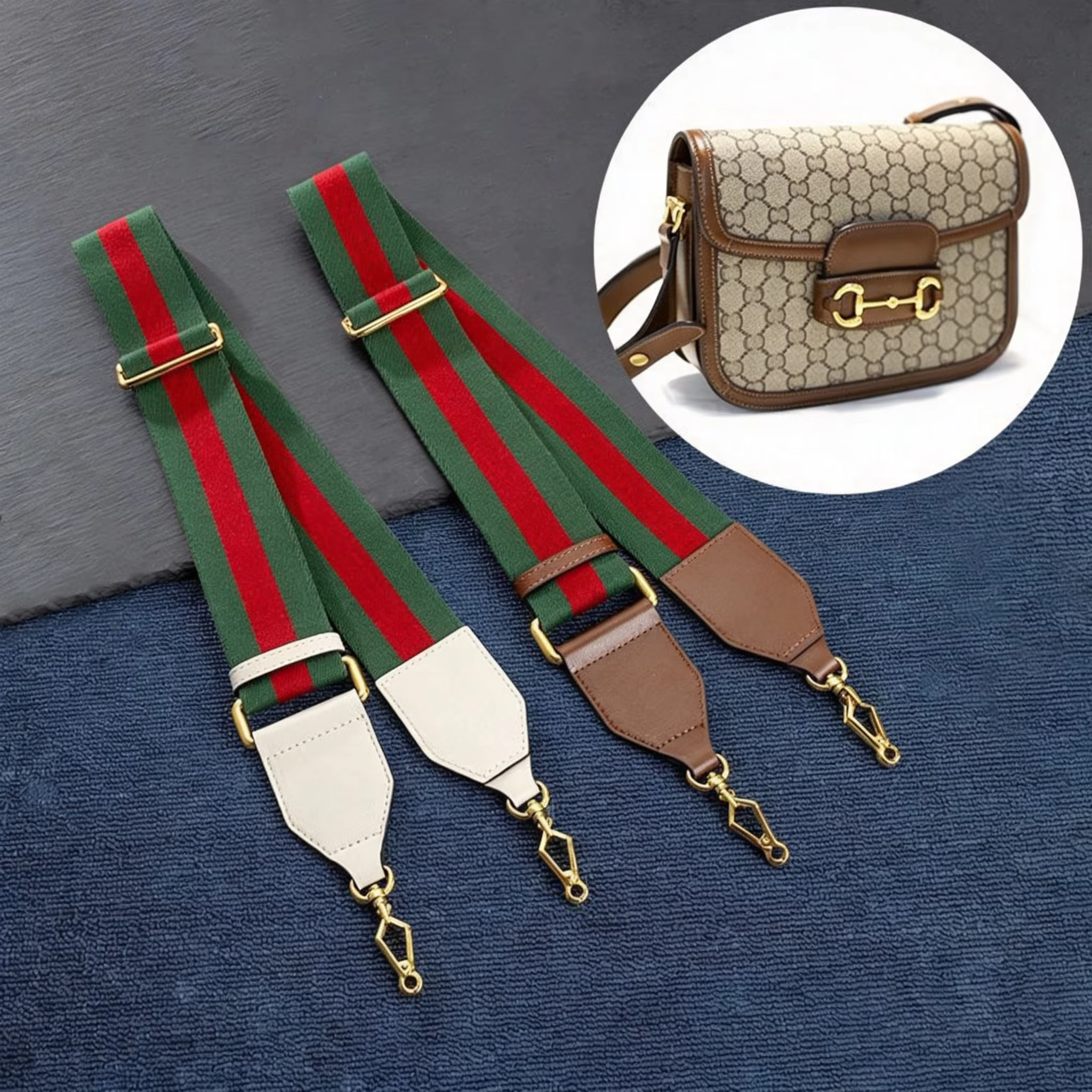 Sangle d'épaule en toile de 5 cm de large pour sac GUCCI Horsebit 1955, longueur réglable, couleur rouge et verte, sangle de sac