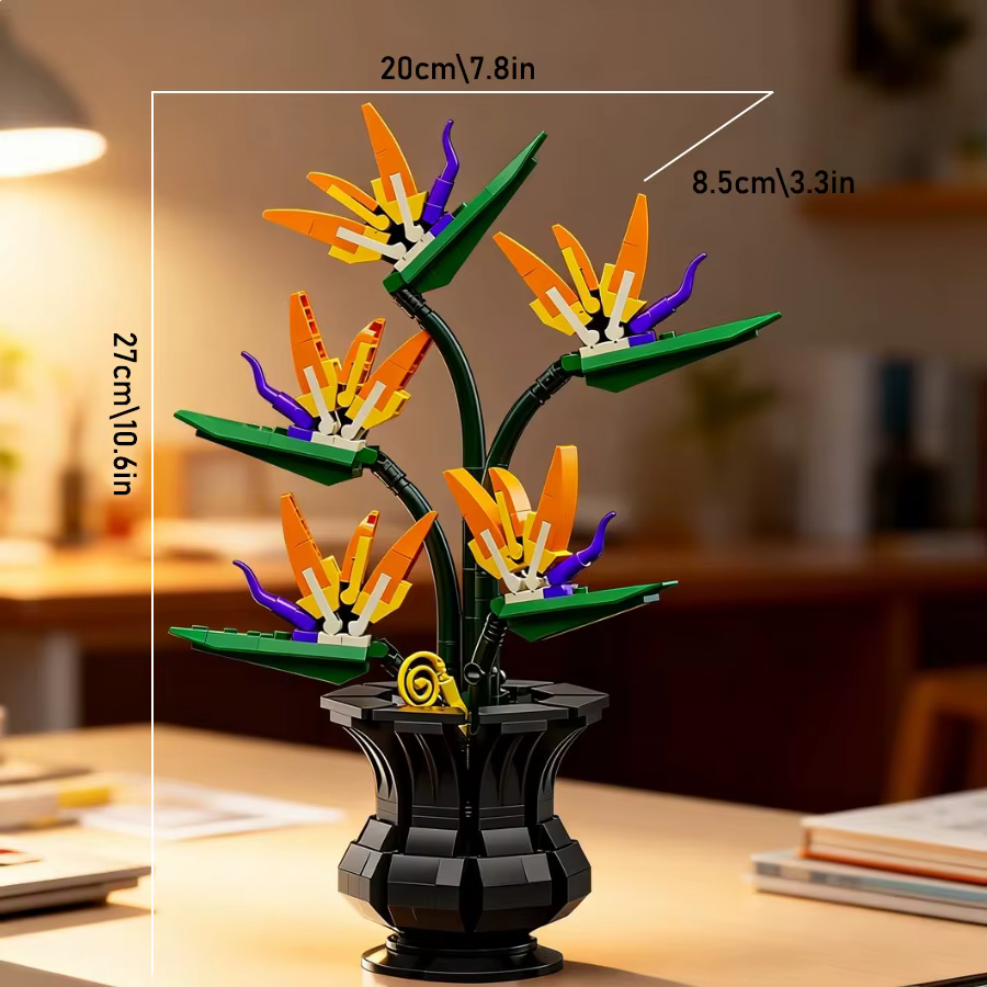Ensemble de blocs de construction Bonsaï Oiseau de paradis, modèle de plante artificielle, kit de blocs DIY, décoration de bureau à domicile, cadeau de Noël ou d'anniversaire