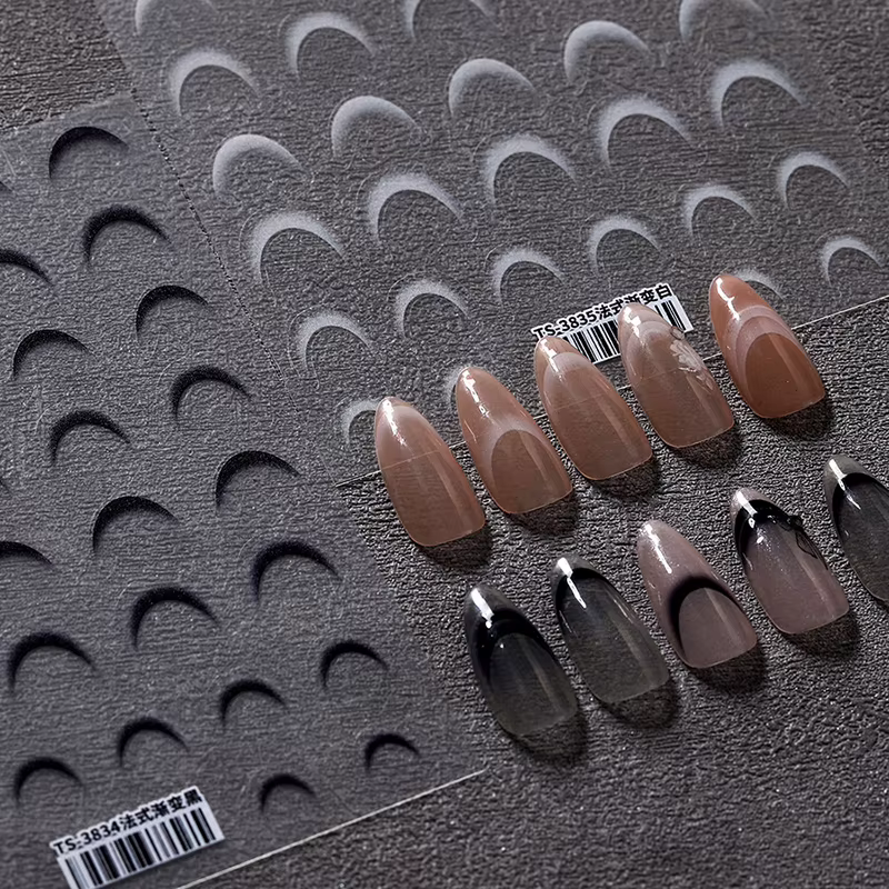 [GLOW] 1 feuille mode français dégradé Nail Art autocollants mince noir blanc ligne presse sur ongles décalcomanies manucure décorations bricolage