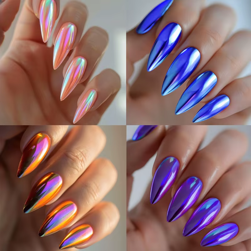 24 faux ongles autocollants effet œil de chat rouge brillant