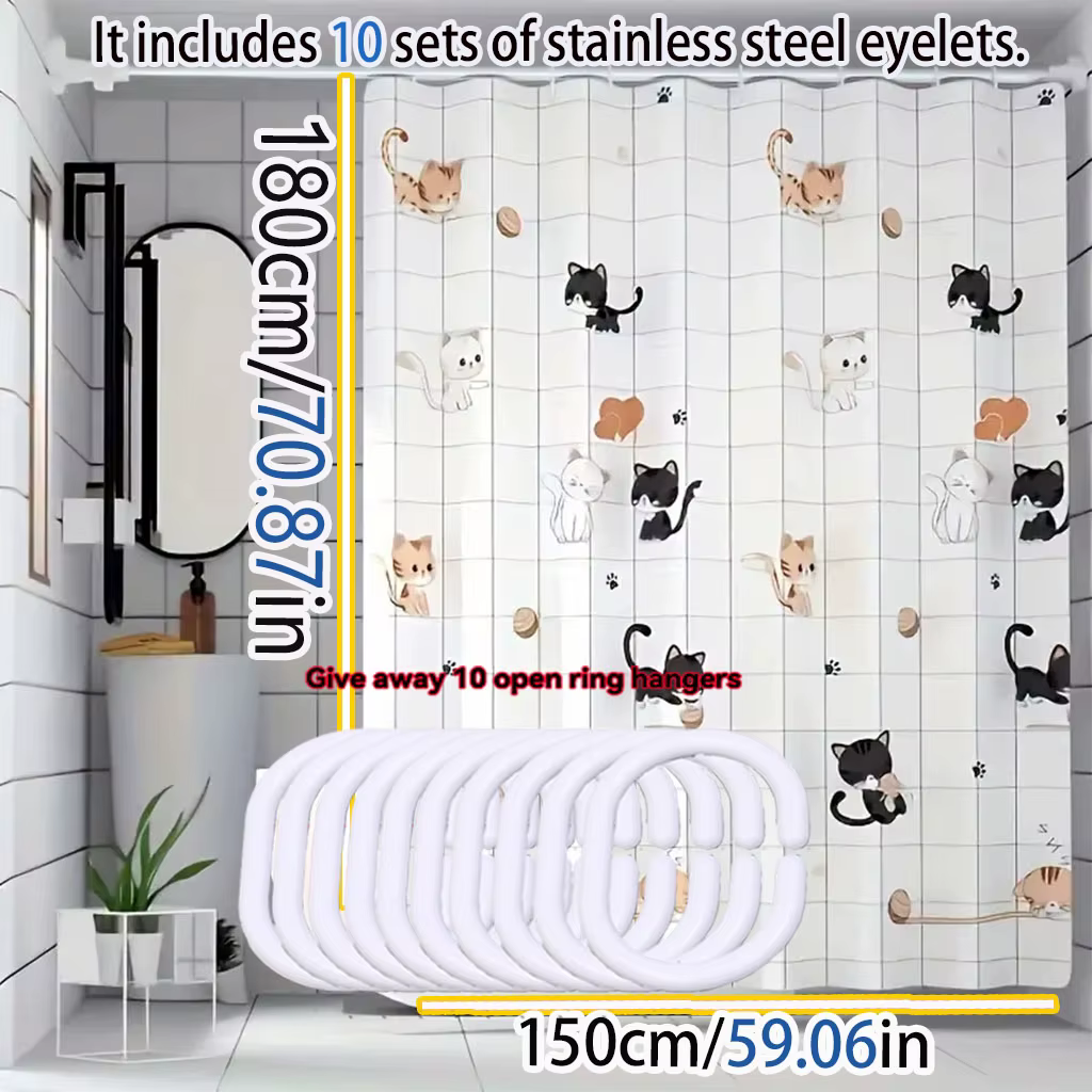 Rideau de douche chat coquin dessin animé Simple, rideau de douche pour salle de bain, facile à nettoyer et à récurer, matériau imperméable PEVA, léger et opaque