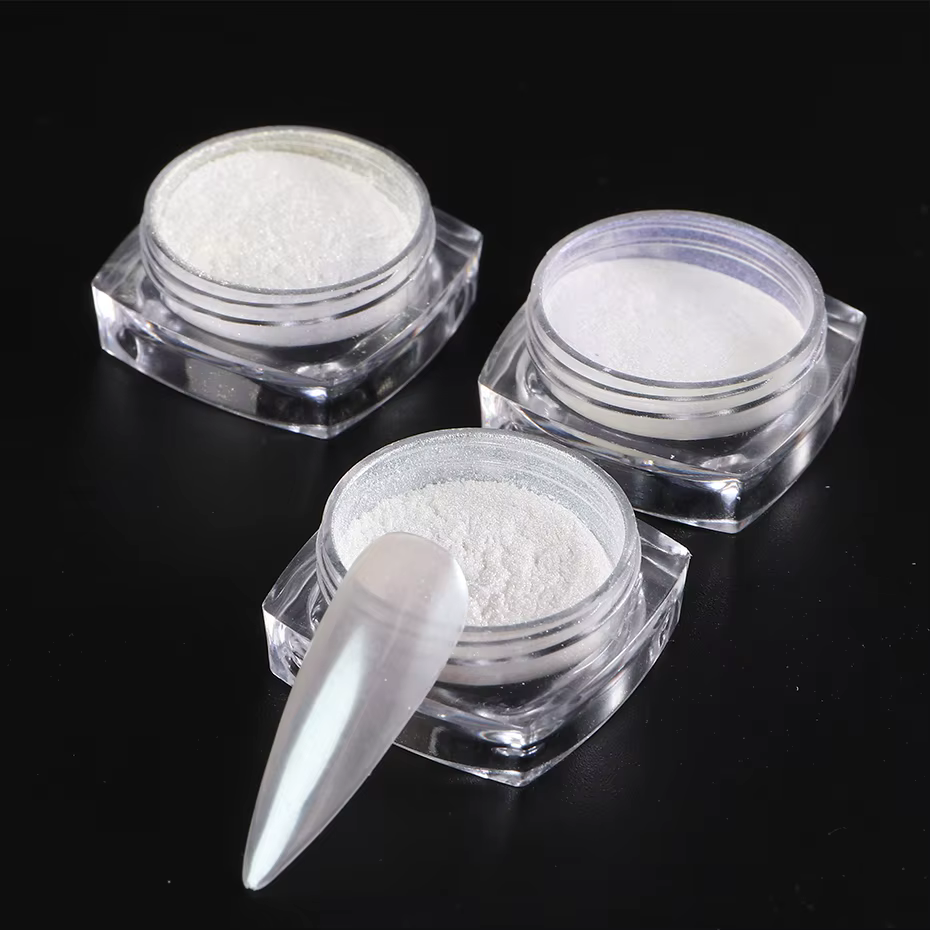Lune clair de lune perle blanc ongles paillettes poussière Chrome Aurora blanc frottant sur poudre coquille miroir Pigment Nail Art fournitures décoration