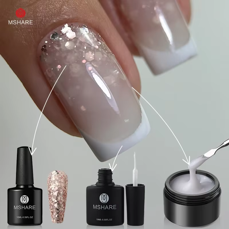 MSHARE 50g gelée blanc rose bleu translucide auto-nivelant constructeur Gel dur pour Extension d'ongles Construction Gel UV