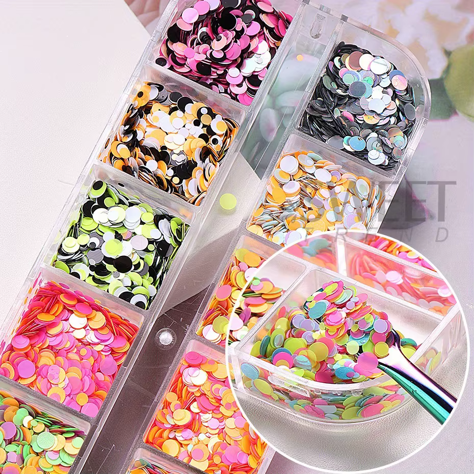 12 grilles fluorescentes rondes paillettes ongles