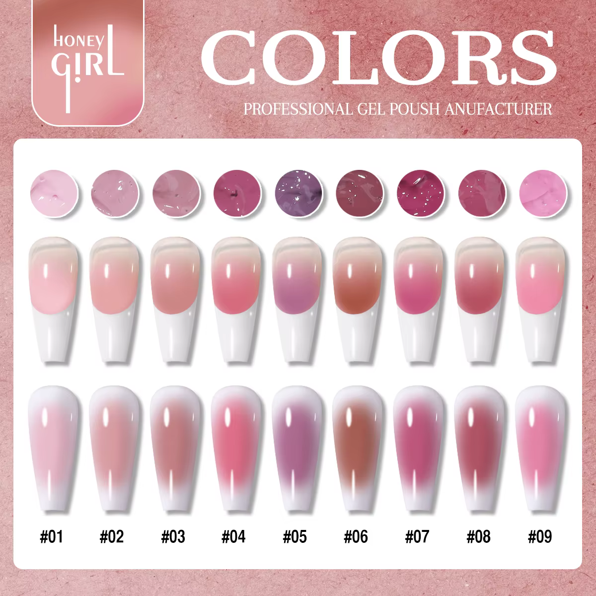 1 pièce Gel à ongles semi-solide rose 9 couleurs