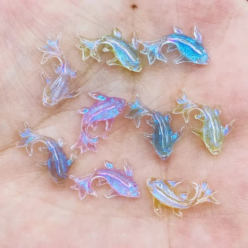 20 pièces 3D Kawaii résine mixte poisson Nail Art décorations dessin animé glace Transparent strass ongles breloques
