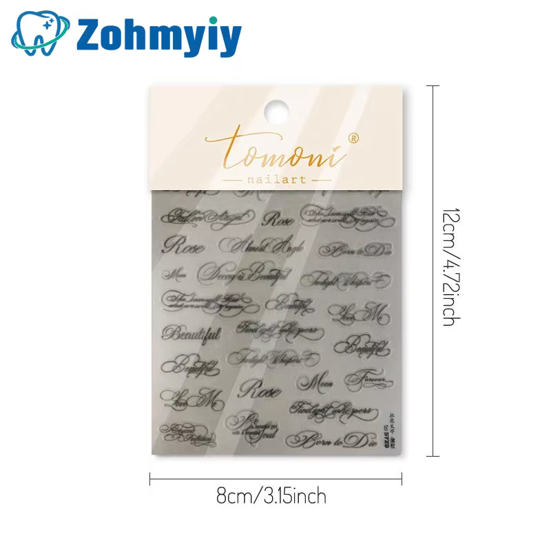 Autocollants pour ongles en lettres anglaises noires et blanches
