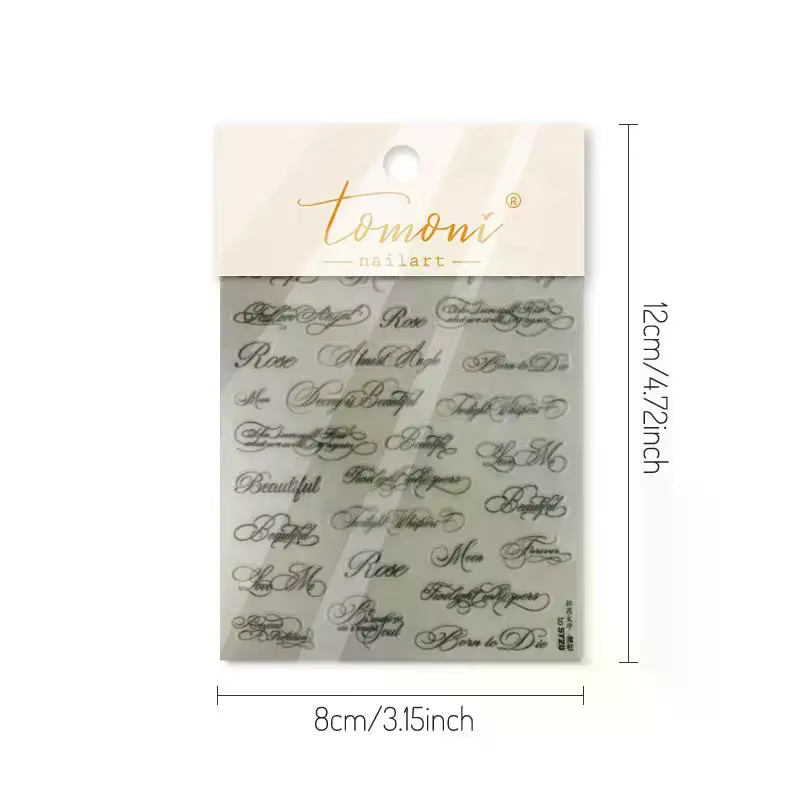 Autocollants pour ongles en lettres anglaises noires et blanches