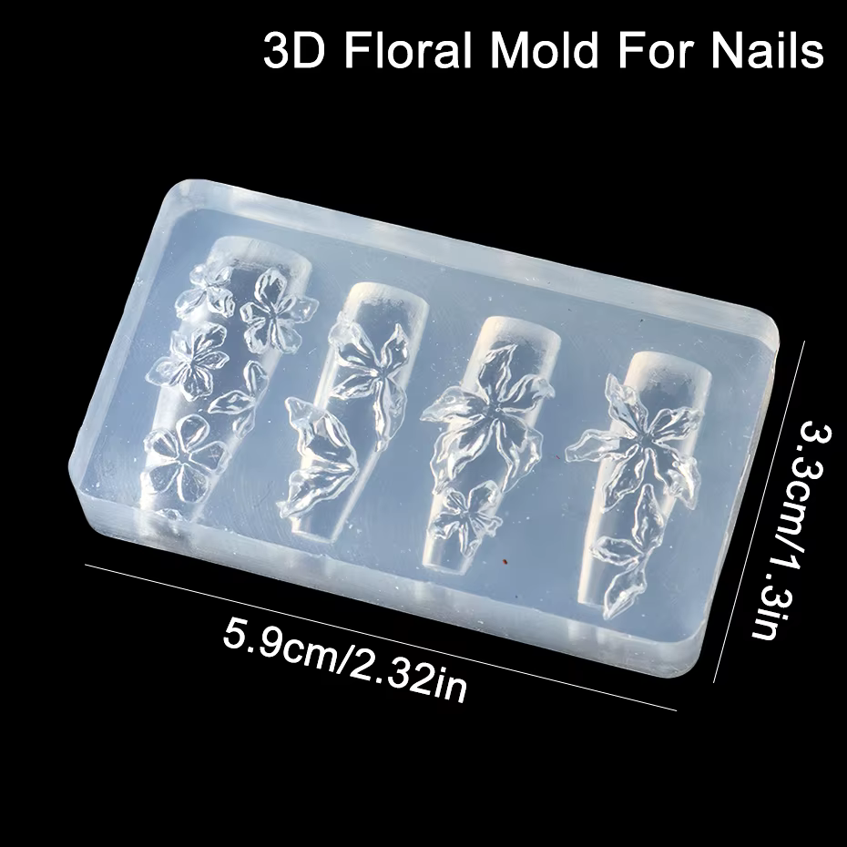 Moule à ongles en silicone 3D motif floral Hibiscus