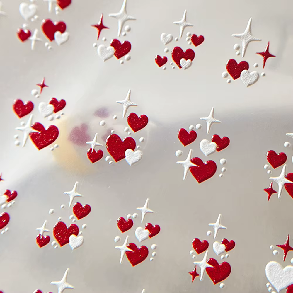 3D saint valentin amour coeur Nail Art autocollant rouge blanc croix étoiles auto-adhésif ongles décalcomanies 8*10 cm