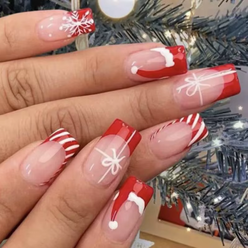 Lot de 24 faux ongles cercueil en acrylique à presser