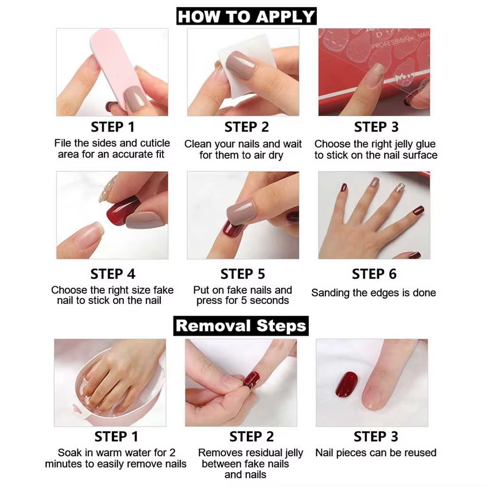 24 faux ongles courts ovales en gel 3D