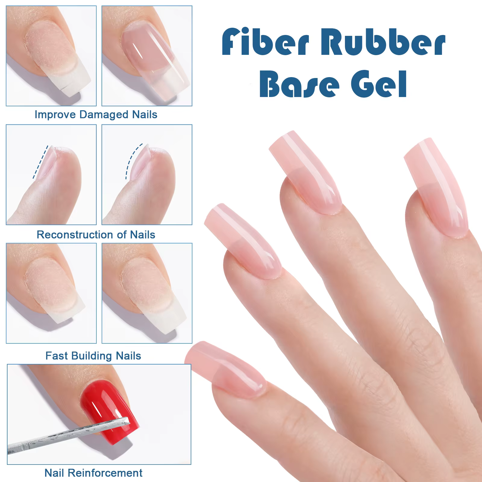 Gel de base en fibre de caoutchouc de 15 ml – Gel de construction transparent compatible UV/LED à séchage rapide pour la réparation des ongles cassés avec vernis à tremper