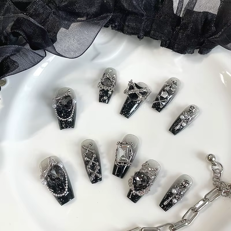 10 pièces d'ongles en forme de cercueil faits à la main