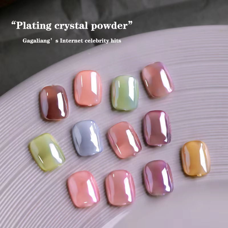 Aurora perle blanc ongles paillettes poussière Chrome clair de lune