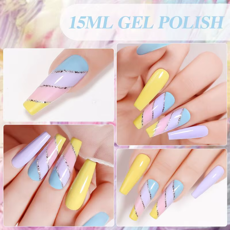 NAILCO 15ml Vernis à Ongles Gel Macaron Printemps-Été Rose Violet Semi-Permanent Nail Art Manucure Soak Off LED UV