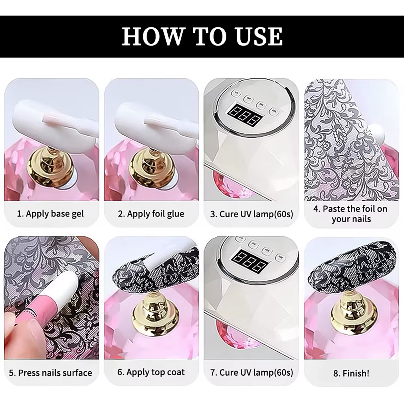 Papier de transfert pour nail art noir et blanc à motif dentelle – Best-seller des célébrités d'Internet