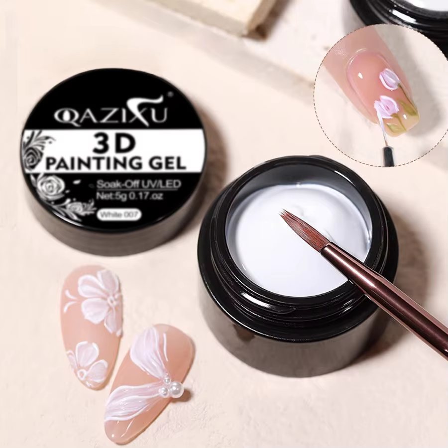 QAZIXU 1/2 pièces 3D peinture Gel noir blanc Gel vernis à ongles Semi Permanent solide moulage Gel pour Nail Art bricolage sculpter façonnage