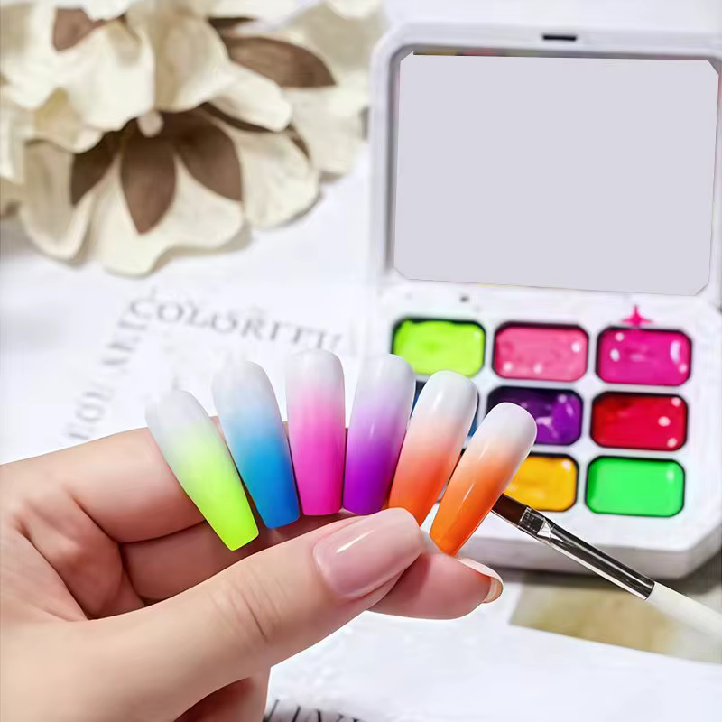 Gel UV 9 couleurs fluo néon solide en grille de neuf carrés