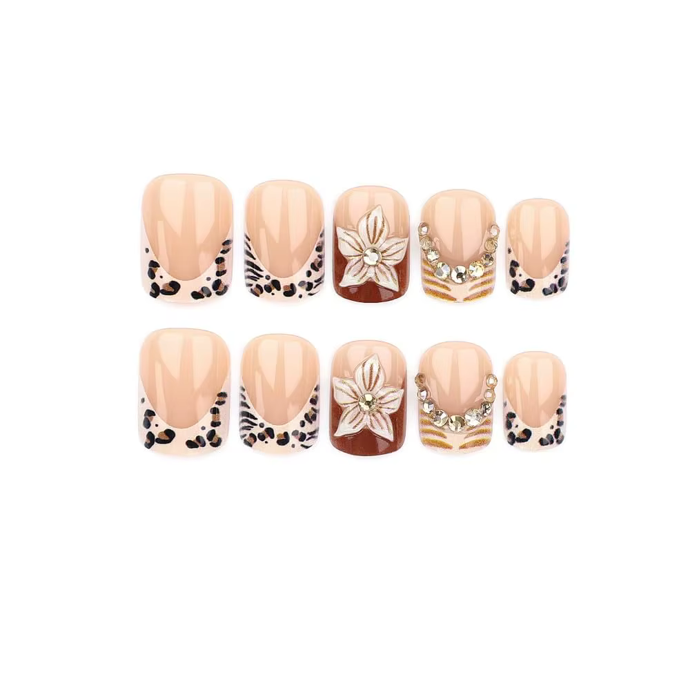 24 faux ongles de style français à motif léopard - Style Hot Girl