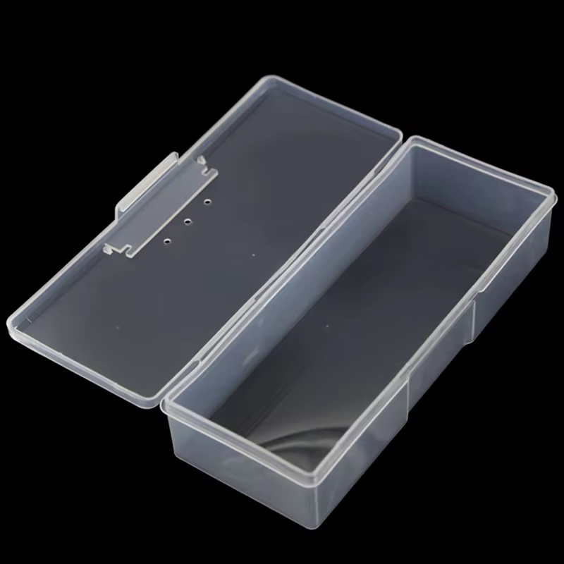 Nail Art Empty Storage Box Rectangle Plastic White Transparent Buffer Grinding Files