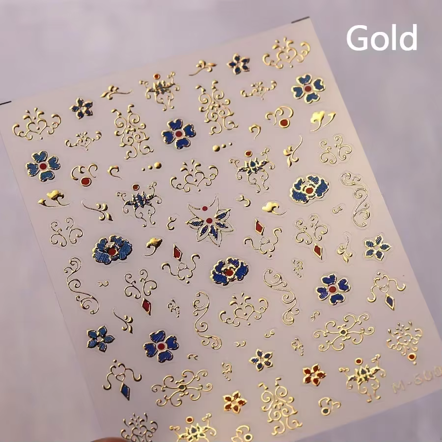 Autocollant Vintage japonais Boho en dentelle florale 5D pour Nail Art