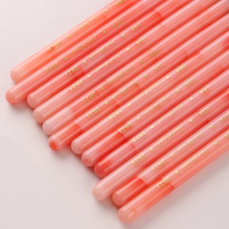 Lot de 12 pinceaux de nail art roses avec manche en jade incrusté