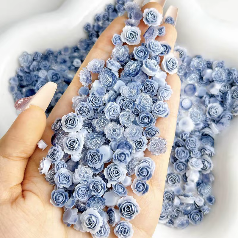 Breloques lumineuses en résine camélia pour ongles