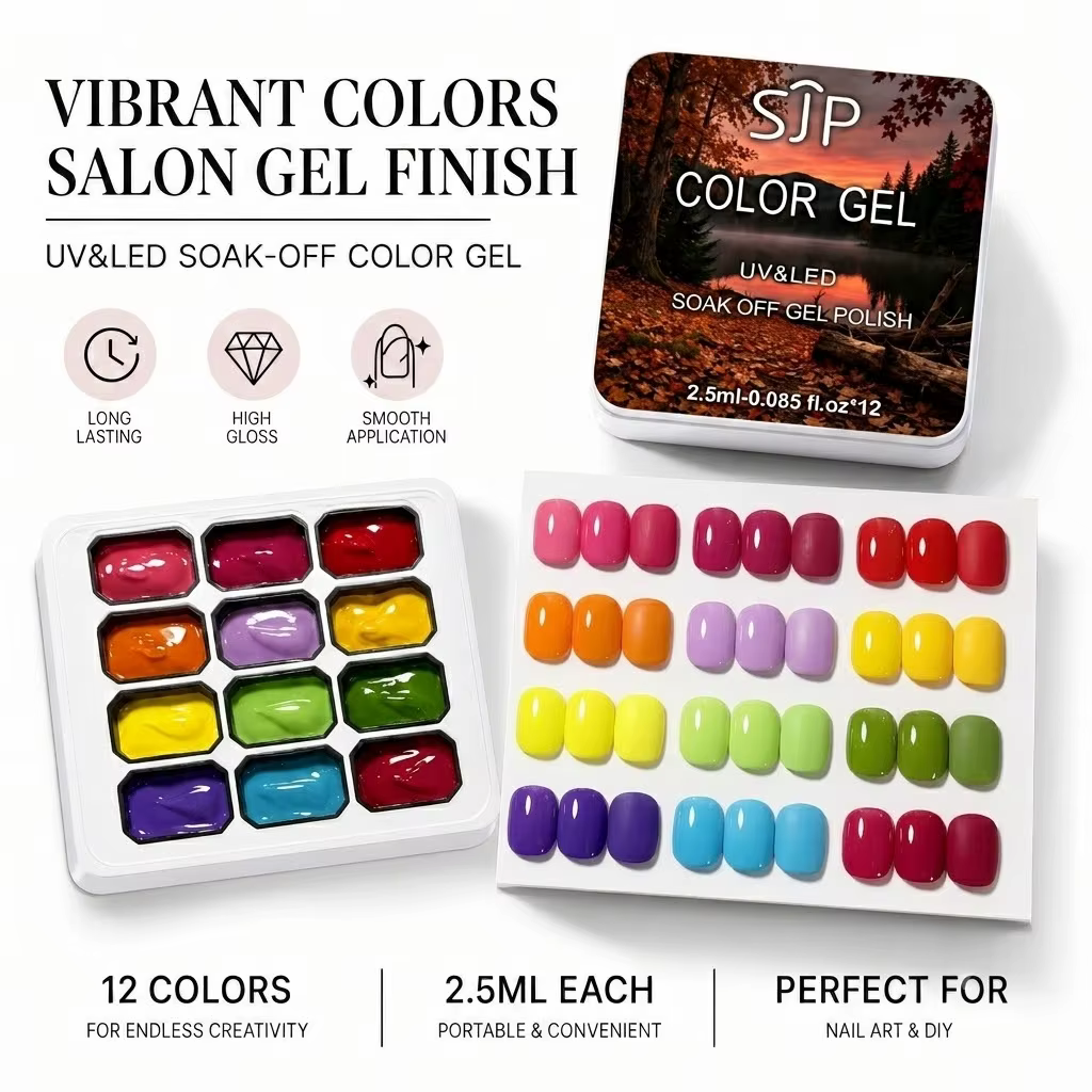 Gel solide pour soins des ongles arc-en-ciel 12 couleurs