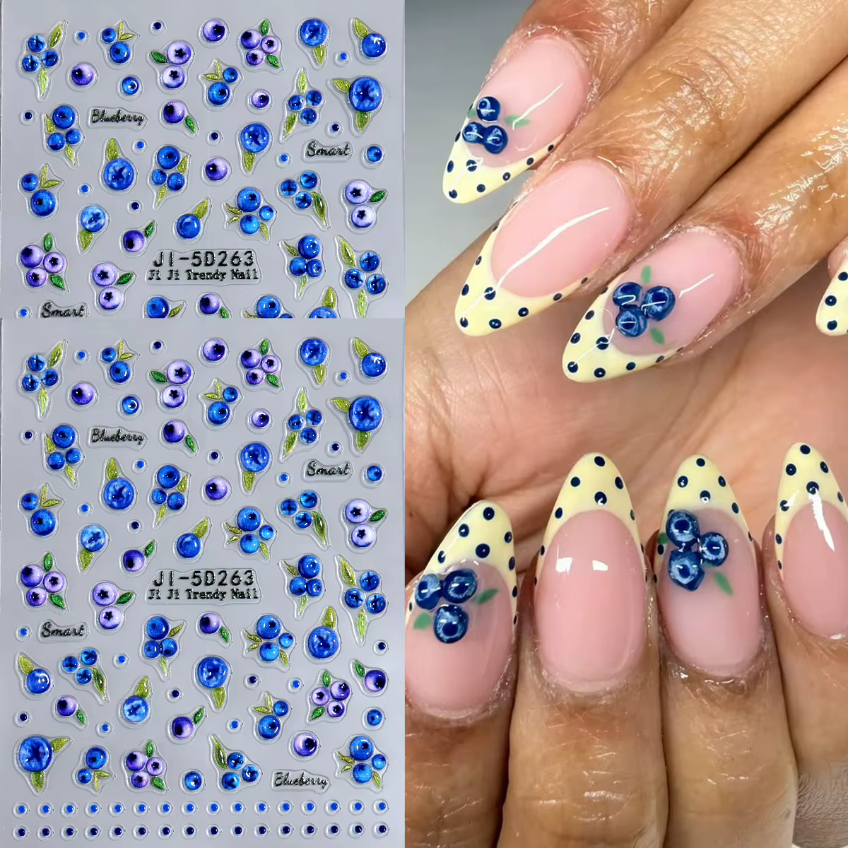 Autocollants pour ongles mignons motif myrtille dessin animé