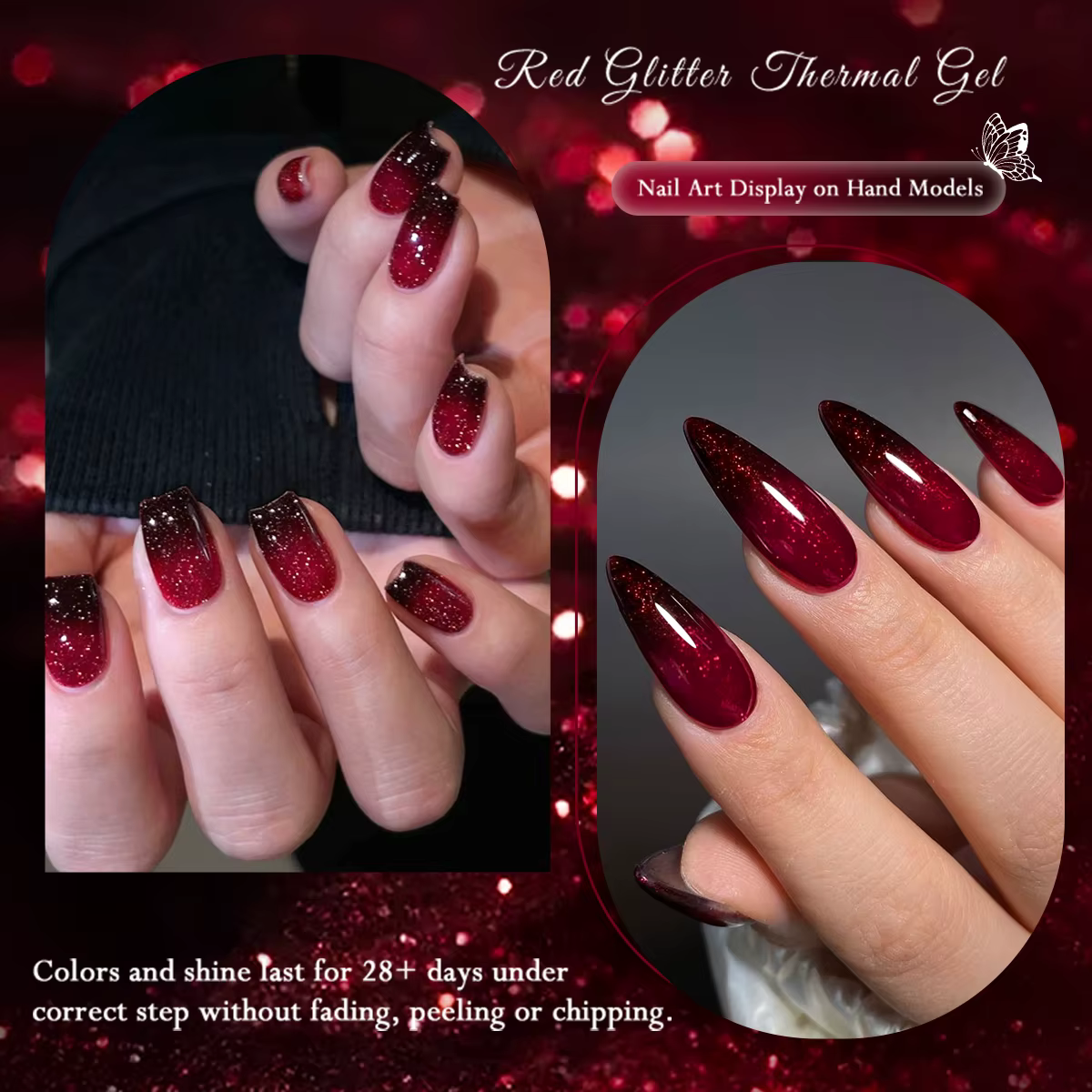 Vernis à ongles thermique à paillettes rouges