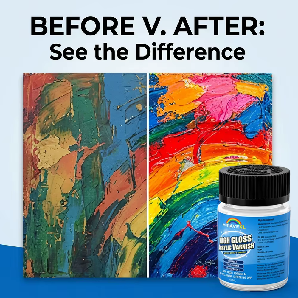 Vernis acrylique haute brillance 60 ml à base d'eau, liquide de finition protectrice pour peinture acrylique, argile, bois, artisanat, entretien des peintures artistiques