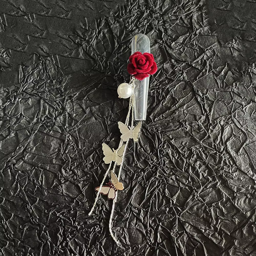 -Lord Rose-bijoux pour ongles chics, chaînes de fleurs en velours rouge, pendentifs, Niche Palace Court Vibe papillon, breloques en Gel UV, DIY, 404arts