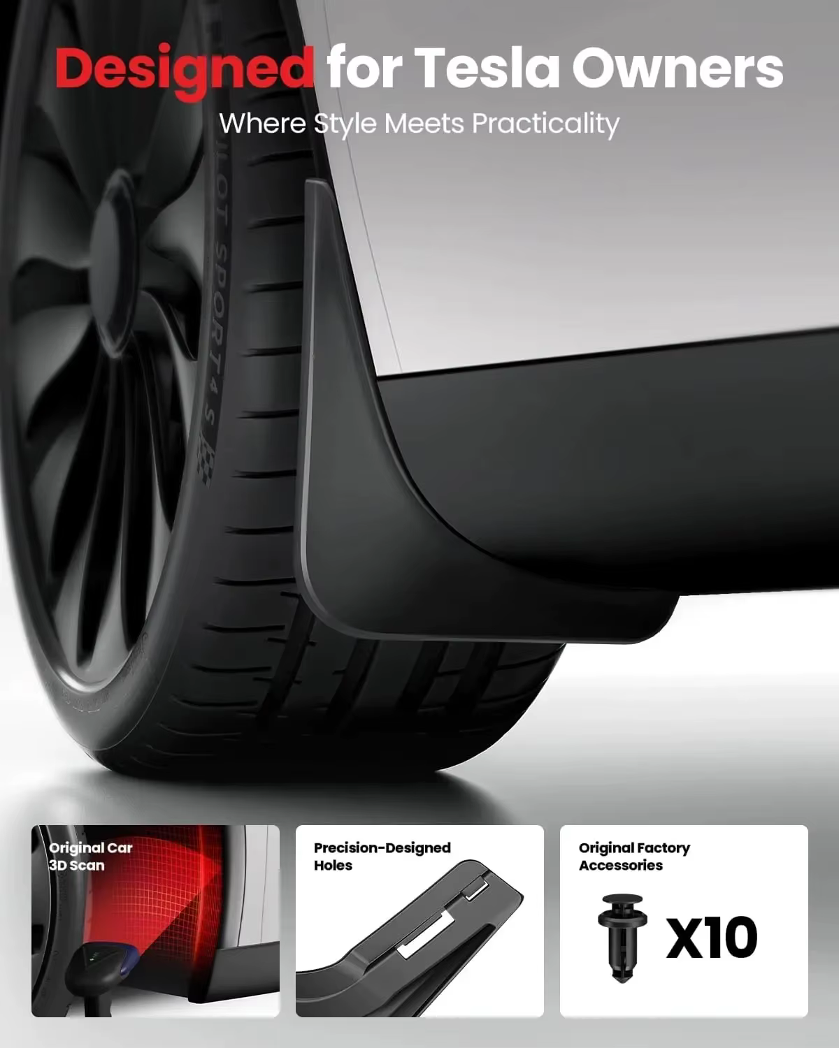 Accessoires pour Tesla Model Y et Model 3 2025-2026 : Bavettes anti-éclaboussures toutes saisons, protection de la peinture sans perçage, kits de carrosserie