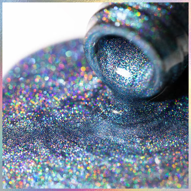 Vernis à ongles gel magnétique œil de chat holographique bleu arc-en-ciel 7