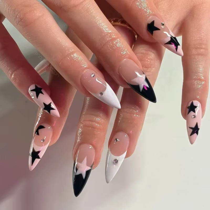 24 pièces strass ongles aiguilles pour filles longue presse