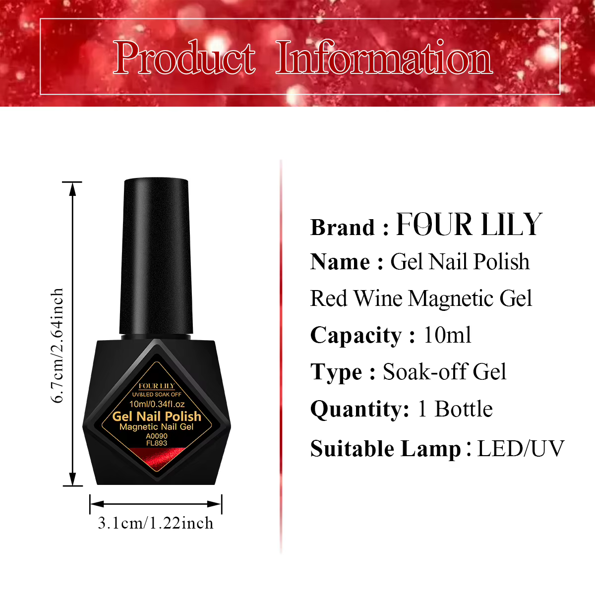 Vernis Gel Nai magnétique vin rouge 10ml