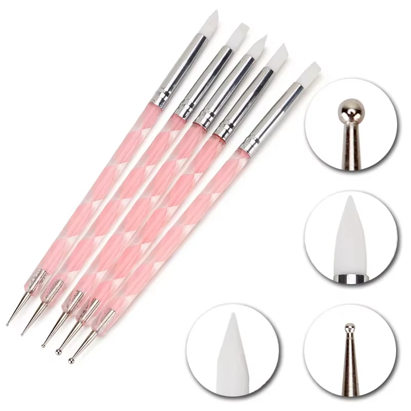 5 pièces, outils de nail art en acrylique et silicone à double embout
