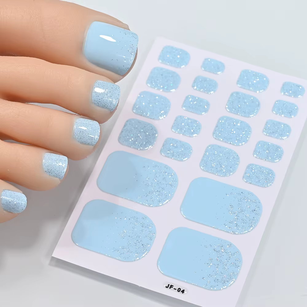 5 feuilles/110 pointes été paillettes orteil ongles autocollants couverture complète