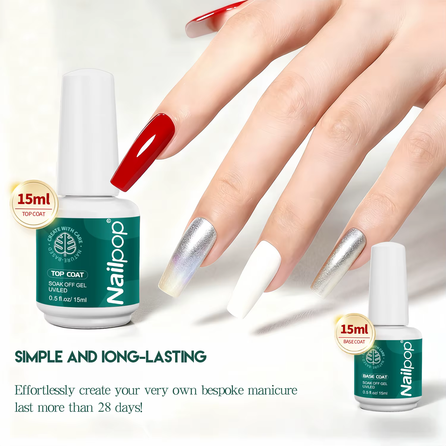Nailpop couche de Base supérieure Gel HEMA/TPO gratuit professionnel tremper UV/LED durci longue durée Lustre facile manucure Art Kit clair 2 pièces