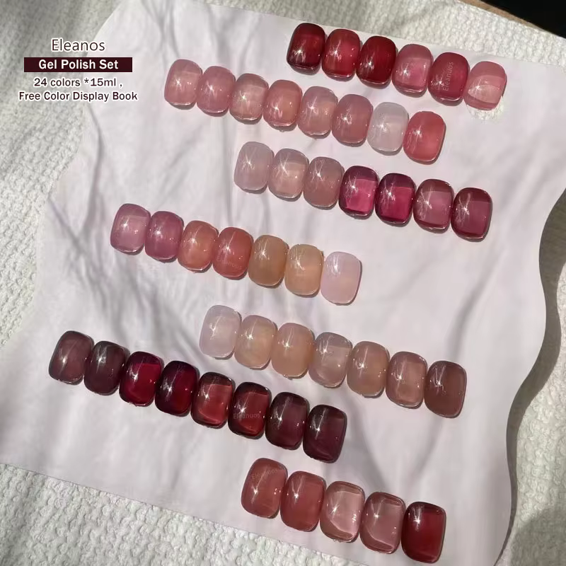 Eleanos Rose Rose 24 pièces gelée Transparent Gel vernis à ongles couleur Rose nu UV tremper Gel vernis Jade Nail Art Gel laque 15ml